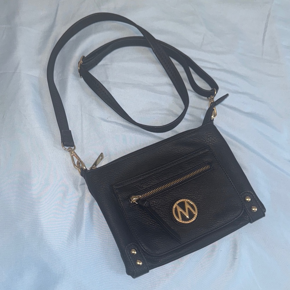 Mia K Farrow Collection Black Leather Crossbody Bag, Brand New